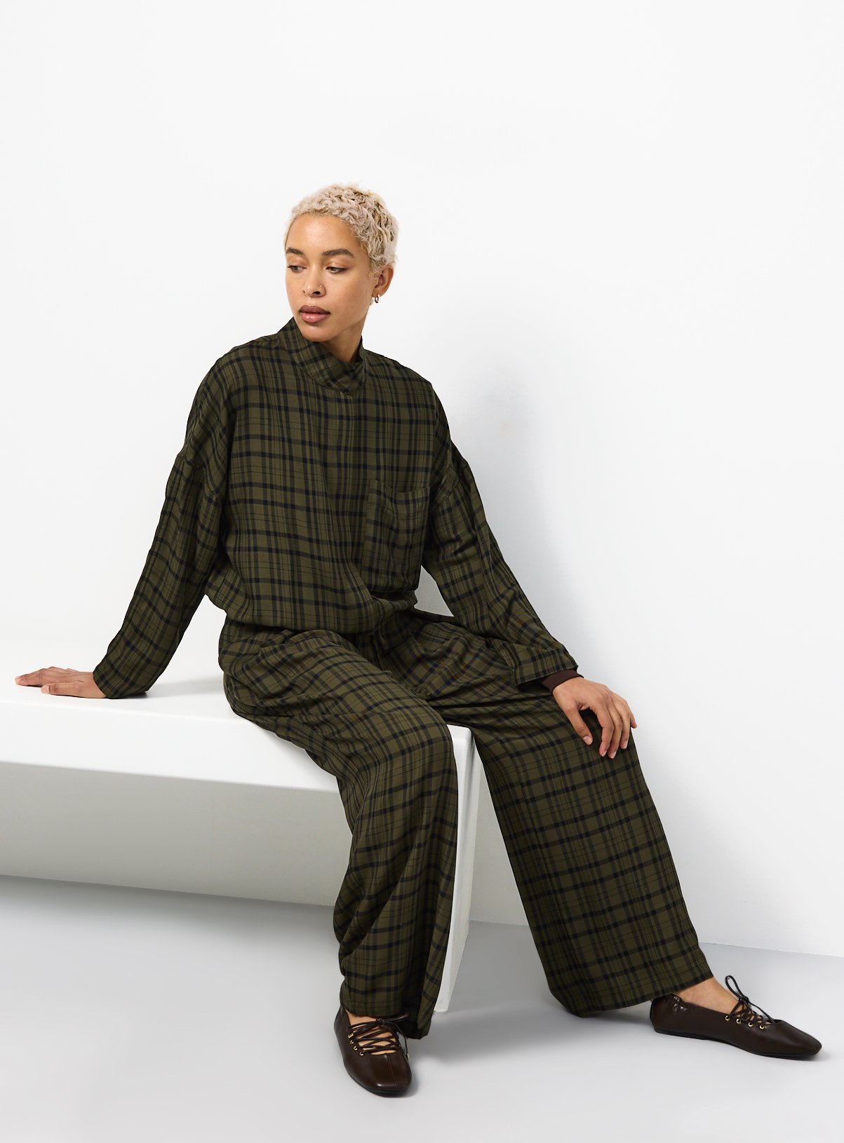Green Check Wide Leg Pleat Trousers 8 - Image 2 thumbnail
